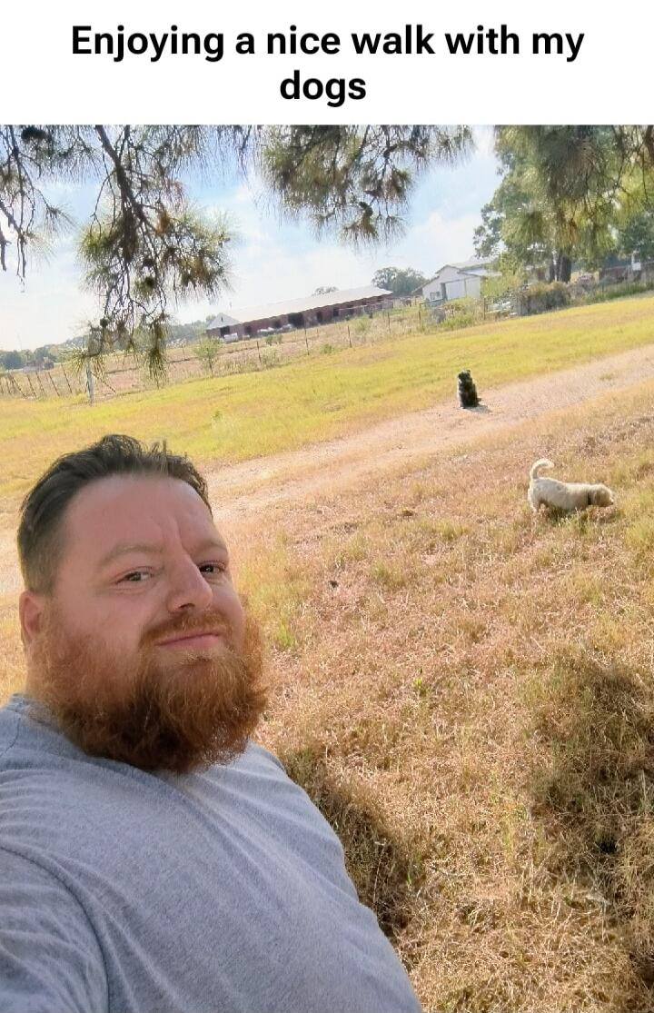 Enjoying a nice walk with my dogs