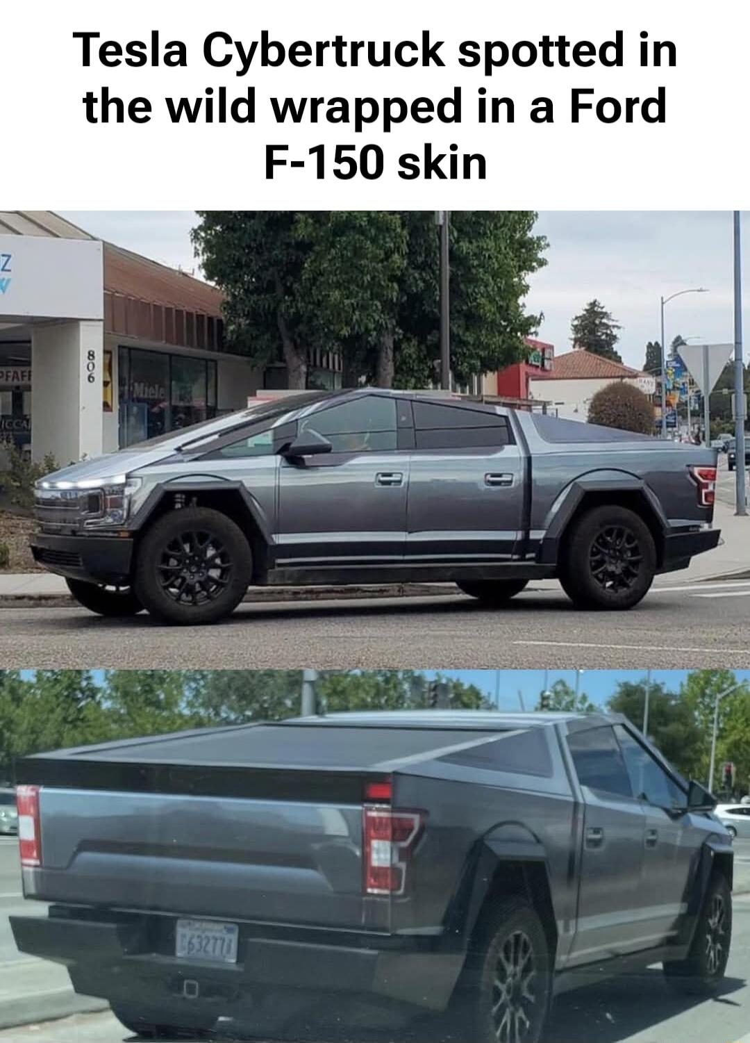 Tesla Cybertruck spotted in the wild wrapped in a Ford F 150 skin