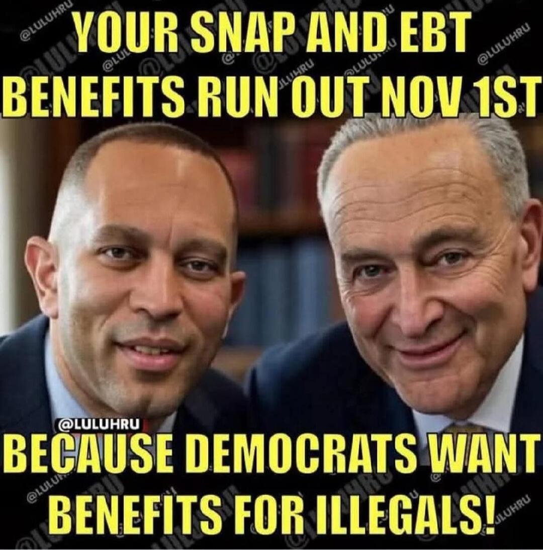 YOUR SNAP AND EBT BENEFITS RUN OUT NOV 1ST BECAUSE DEMOCRATS WANT BENEFITS FOR ILLEGALS!
