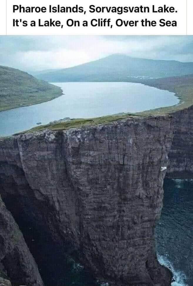 Pharoe Islands Sorvagsvatn Lake Its a Lake On a Cliff Over the Sea