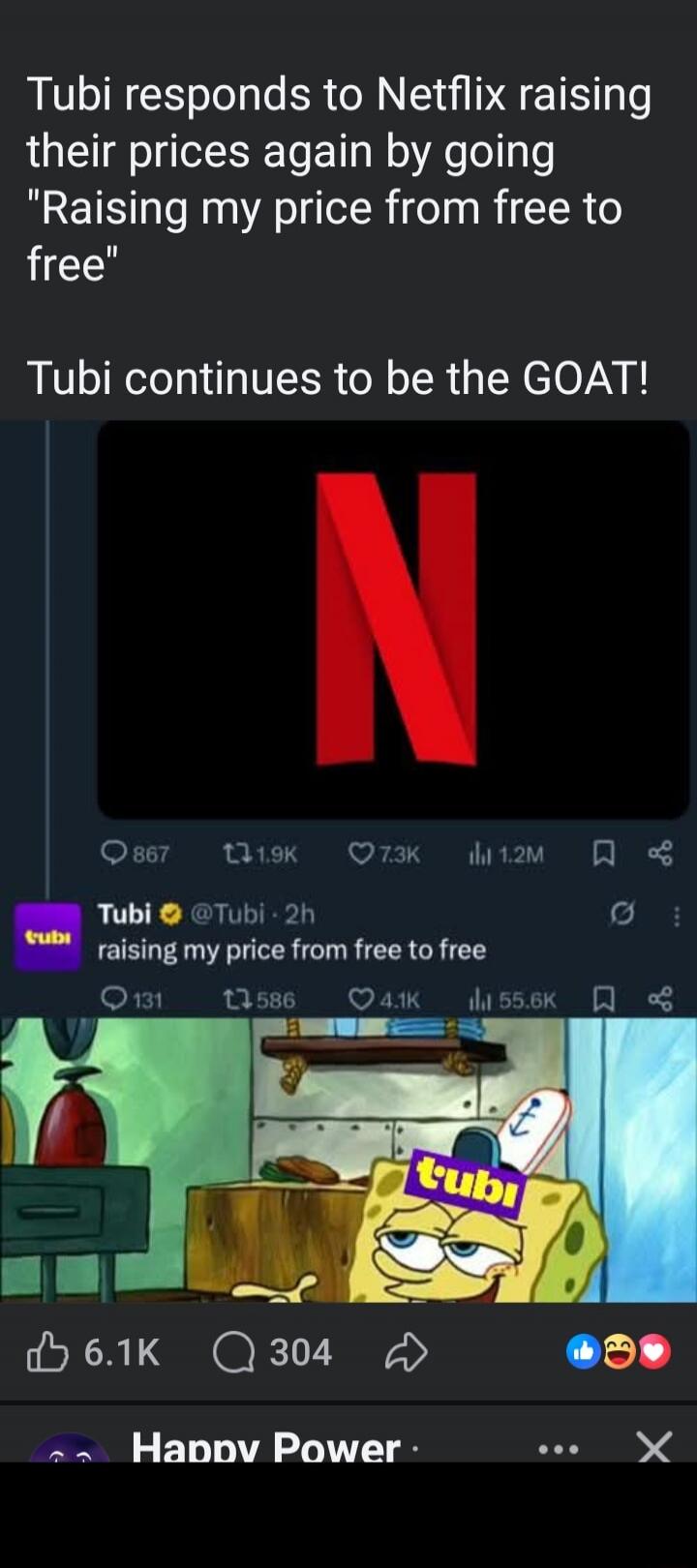Tubi responds to Netflix raising their prices again by going 