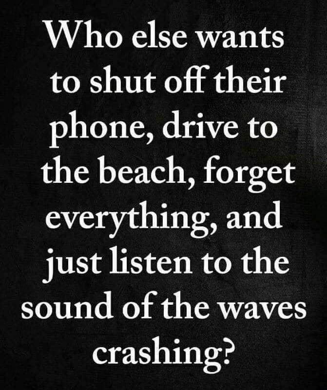 Who else wants to shut off their phone drive to the beach forget everything and just listen to the sound of the waves crashing