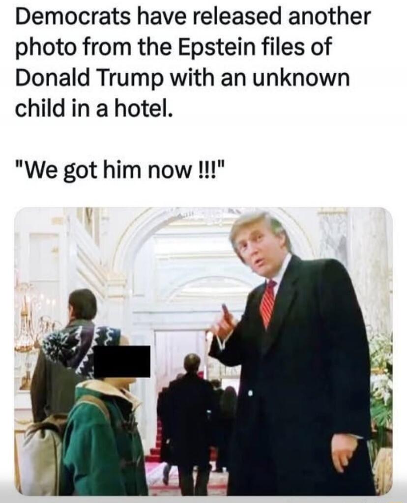 Democrats have released another photo from the Epstein files of Donald Trump with an unknown child in a hotel. 