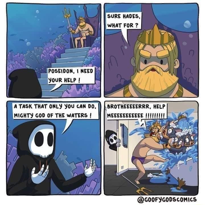 POSEIDON NEED L YOUR HELP A TASK THAT ONLY J0U CAN D0 MIGHTY GO OF THE wATERS meEseeEeseEs ol A GOOFYGODSCOMICS