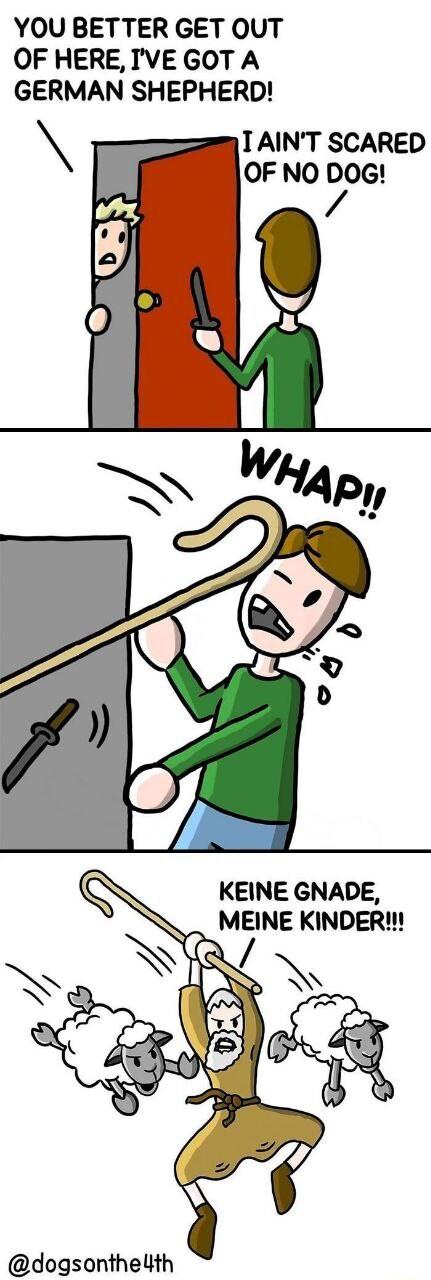 YOU BETTER GET OUT OF HERE IVE GOT A GERMAN SHEPHERD TAINT SCARED OF NO DOG KEINE GNADE MEINE KINDER dogsonthelth