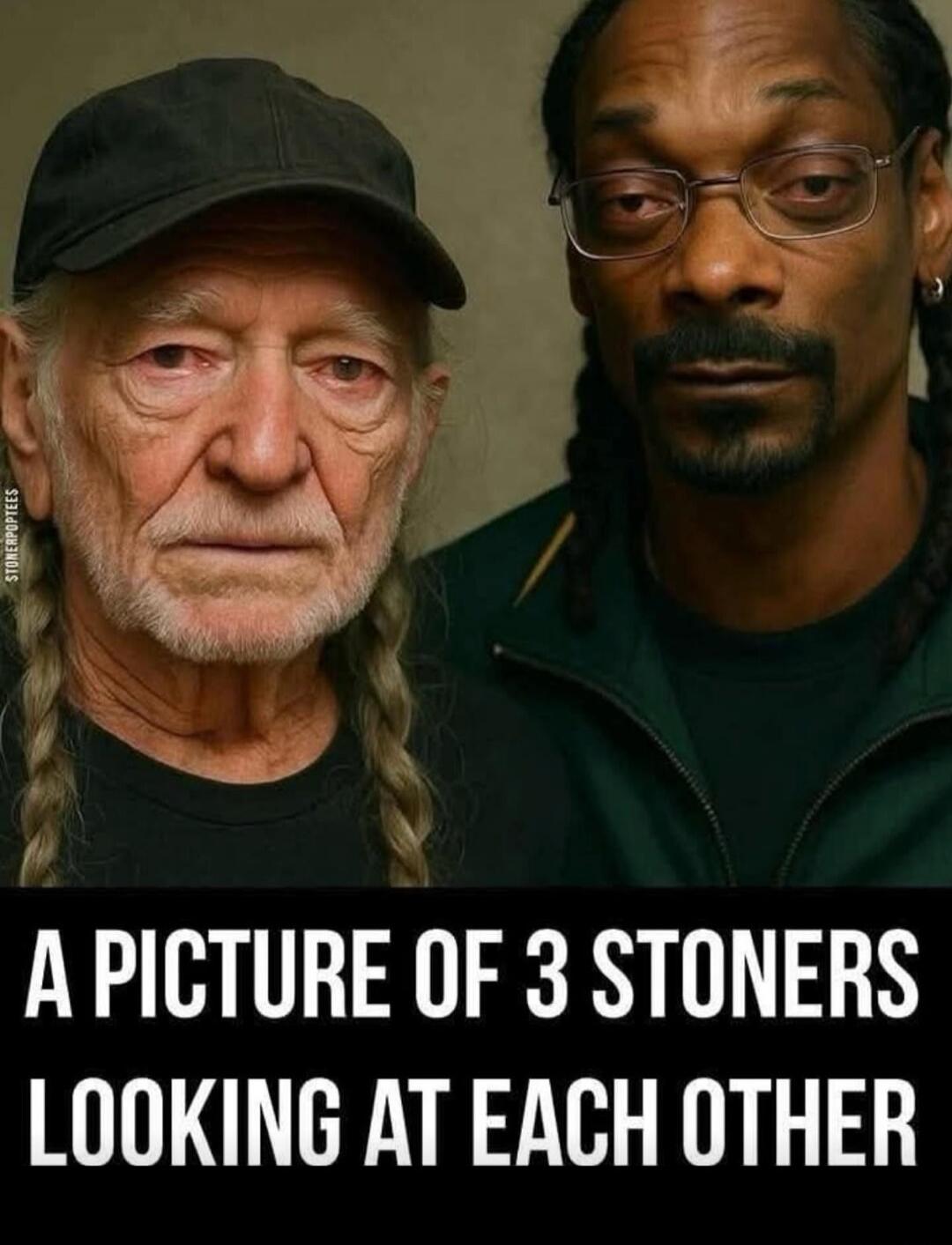 A PICTURE OF 3 STONERS LOOKING AT EACH OTHER