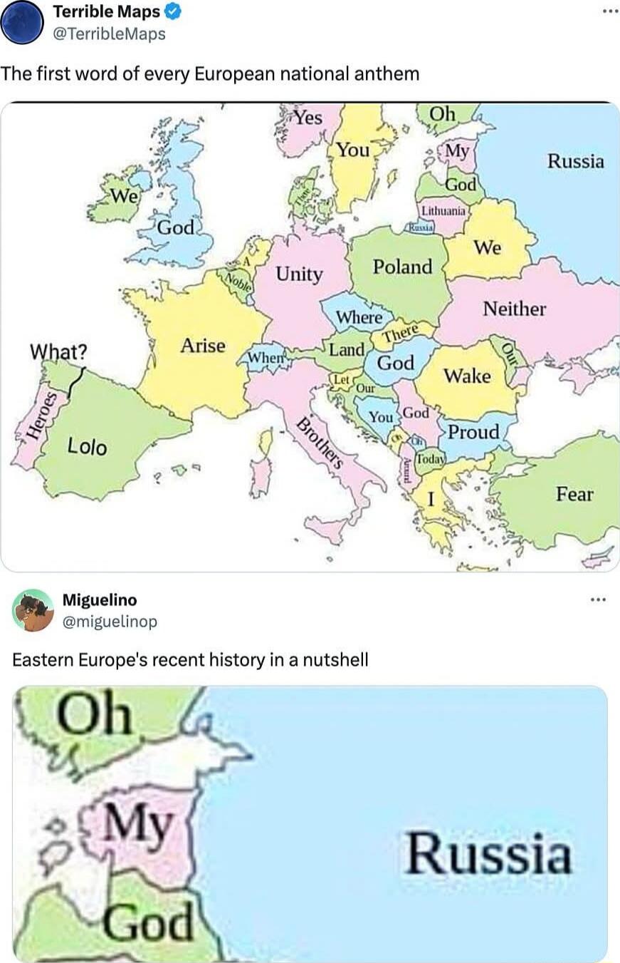 The first word of every European national anthem