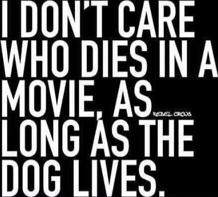 I DON'T CARE WHO DIES IN A MOVIE, AS LONG AS THE DOG LIVES.