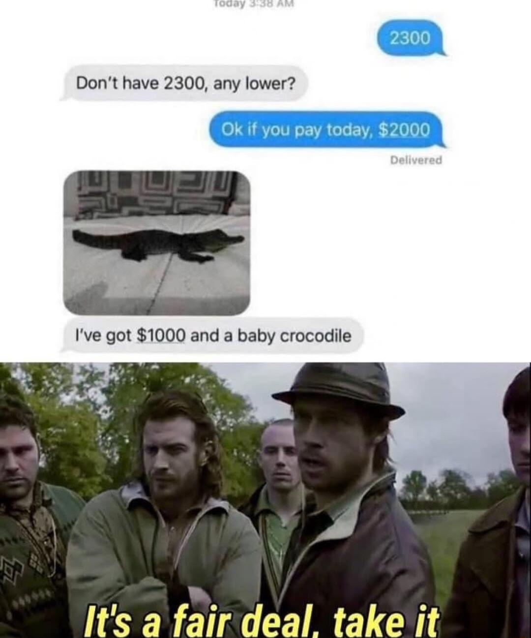 Dont have 2300 any lower Ive got 1000 and a baby crocodile