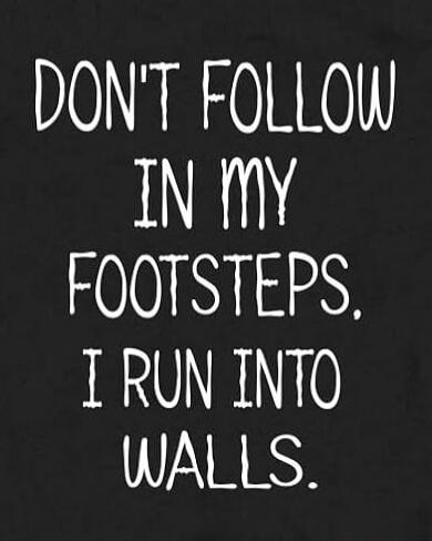 DON'T FOLLOW IN MY FOOTSTEPS. I RUN INTO WALLS.
