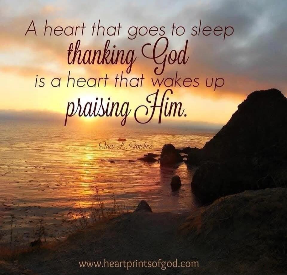 A heart that goes to sleep thanking God is a heart that wakes up praising Him.
www.heartprints ofgod.com