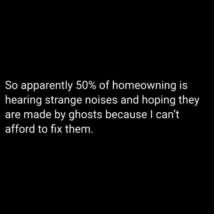 So apparently 50 of homeowning is hearing strange noises and hoping they are made by ghosts because cant afford to fix them