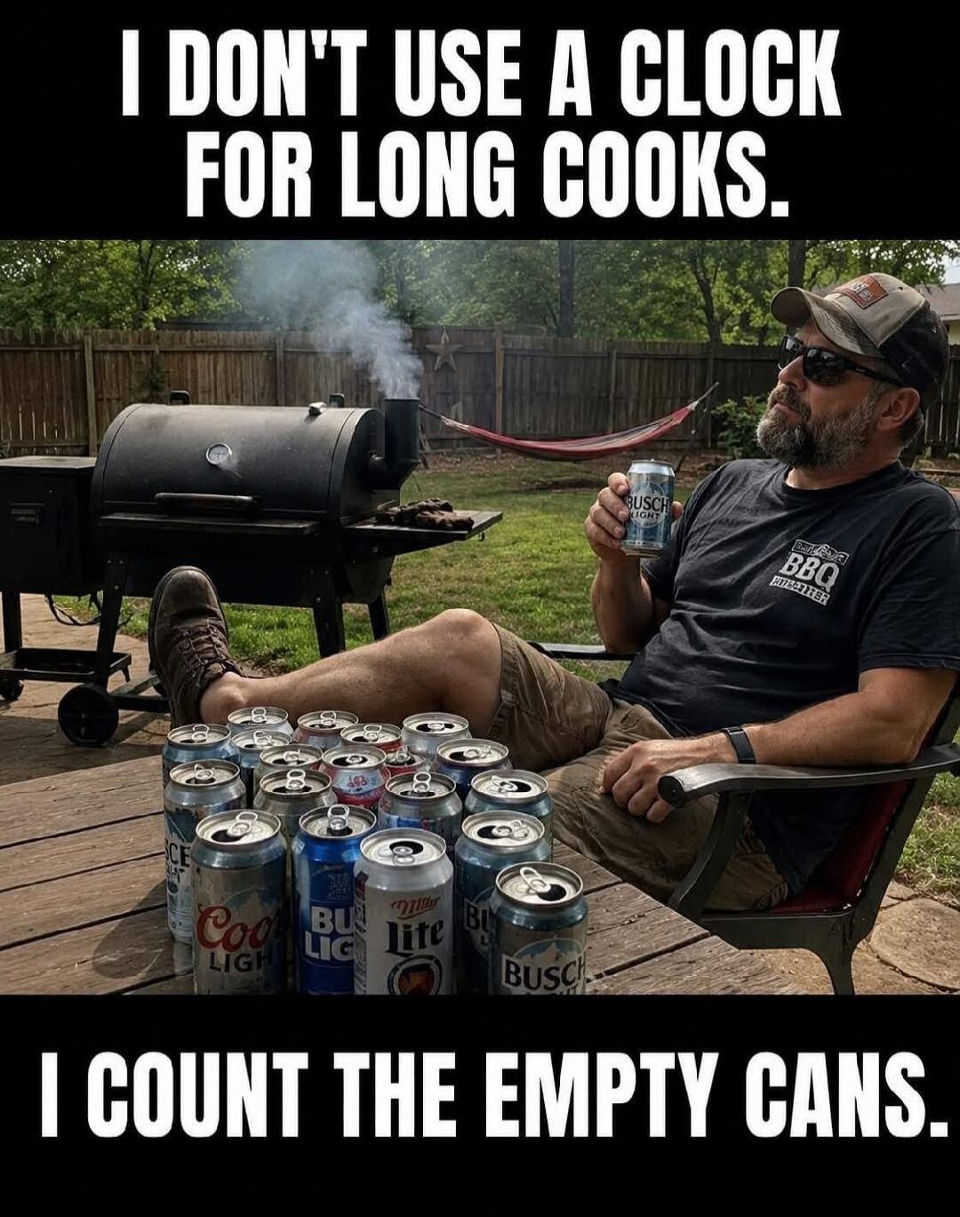 I DON'T USE A CLOCK FOR LONG COOKS. I COUNT THE EMPTY CANS.