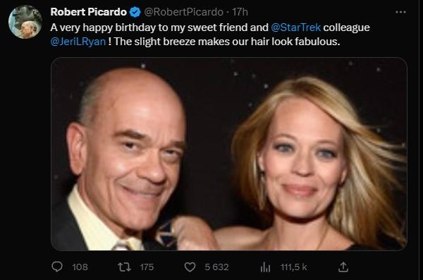 Robert Picardo Roner Picardo 17 Avery happy birthday to my sweet friend and 5tarck colleague JeriLityan The siight breeze makes our hairlook fabulous e Cw uw i ms L