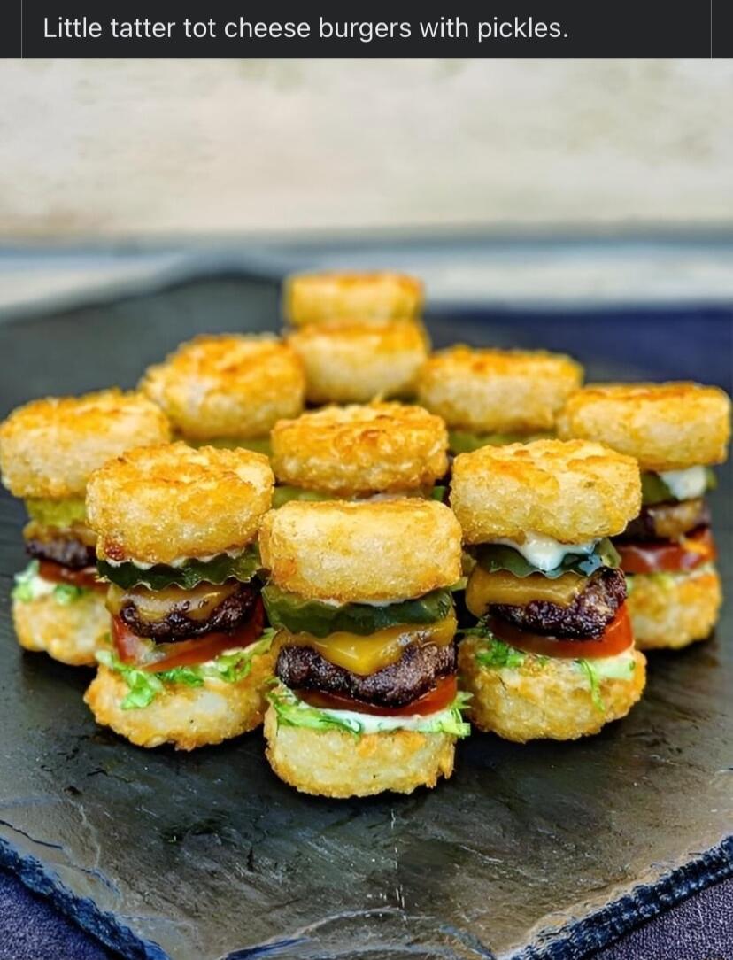 Little tatter tot cheese burgers with pickles