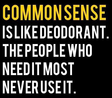 COMMON SENSE IS LIKE DEODORANT. THE PEOPLE WHO NEED IT MOST NEVER USE IT.