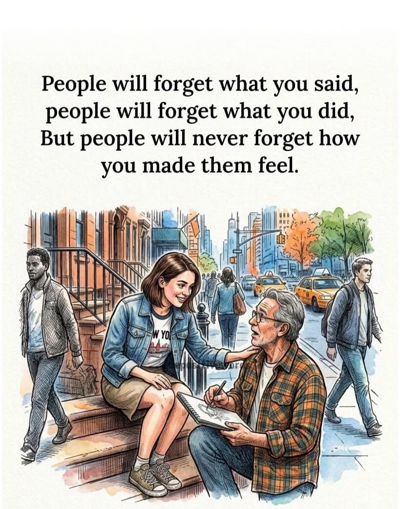 People will forget what you said, people will forget what you did, But people will never forget how you made them feel.