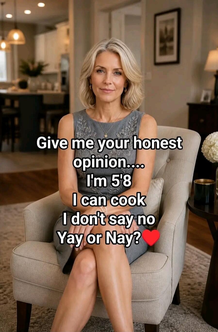 Give me your honest opinion.... I'm 5'8 I can cook I don't say no Yay or Nay? ❤️