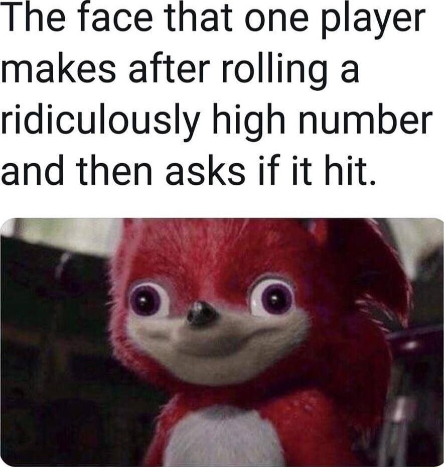 e face that one player makes after rolling a ridiculously high number and then asks if it hit