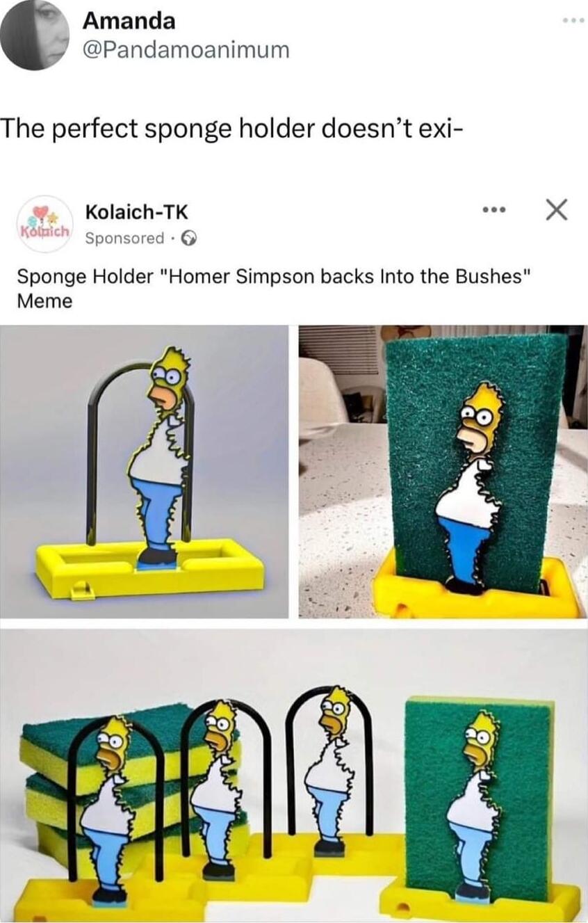 Amanda Pandamoanimum The perfect sponge holder doesnt exi Kolaich TK L Sponsored Sponge Holder Homer Simpson backs Into the Bushes Meme