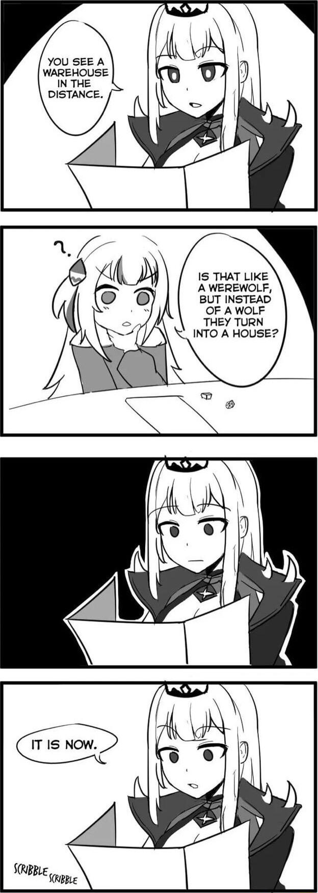 YOU SEE A WAREHOUSE IN THE DISTANCE IS THAT LIKE A WEREWOLF BUT INSTEAD OF A WOLF THEY TURN INTO A HOUSE