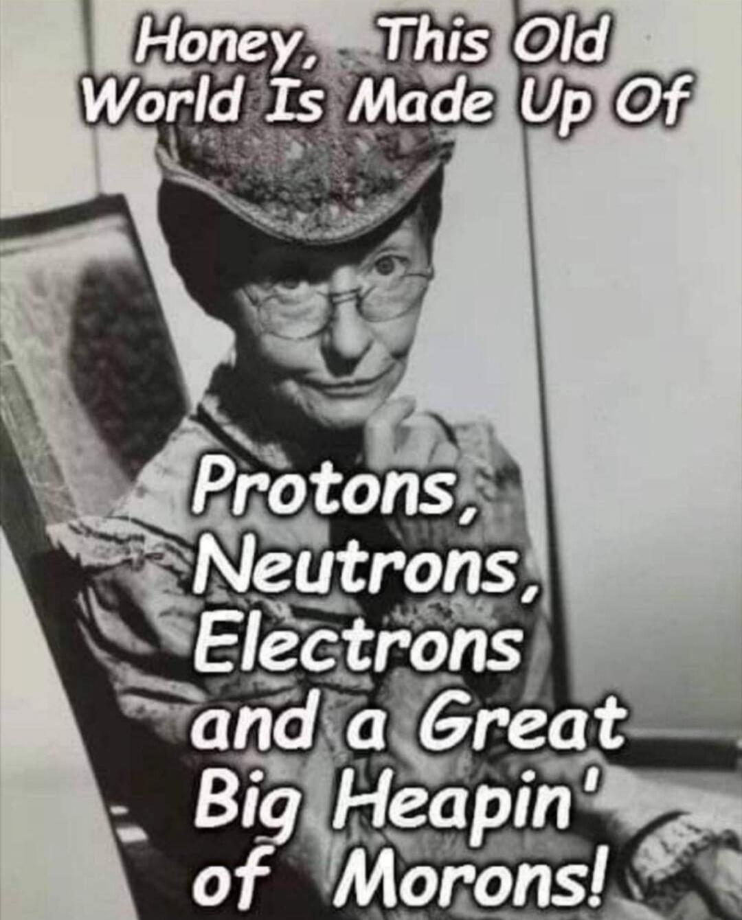 Honey, This Old World Is Made Up Of Protons, Neutrons, Electrons and a Great Big Heapin' of Morons!