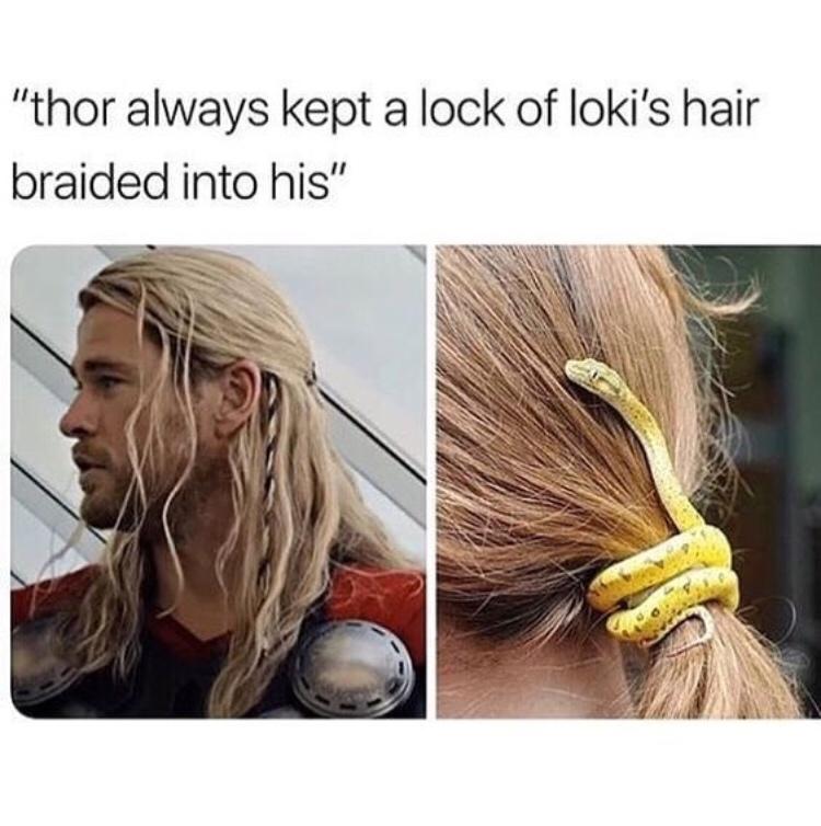 thor always kept a lock of lokis hair braided into his