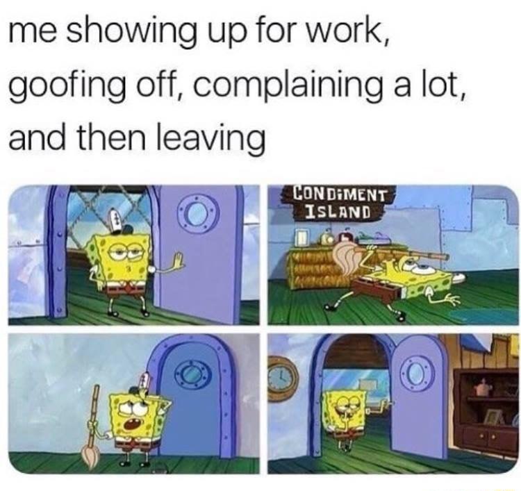 me showing up for work goofing off complaining a lot and then leaving