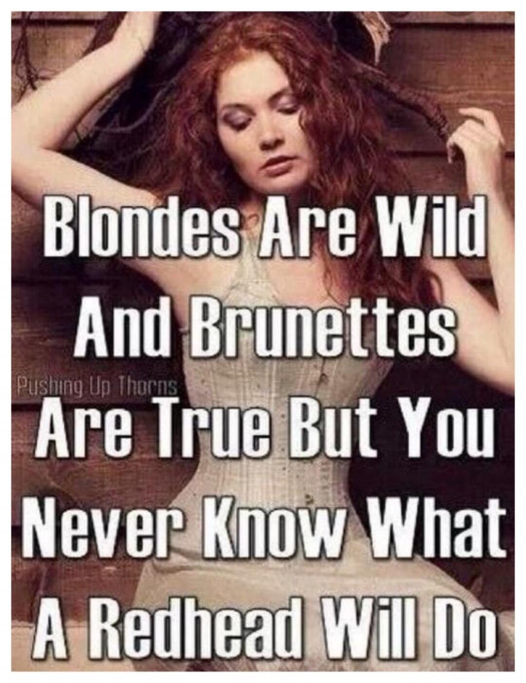 Blondes Are Wild And Brunettes Are True But You Never Know What A Redhead Will Do. Pushing Up Thorns.