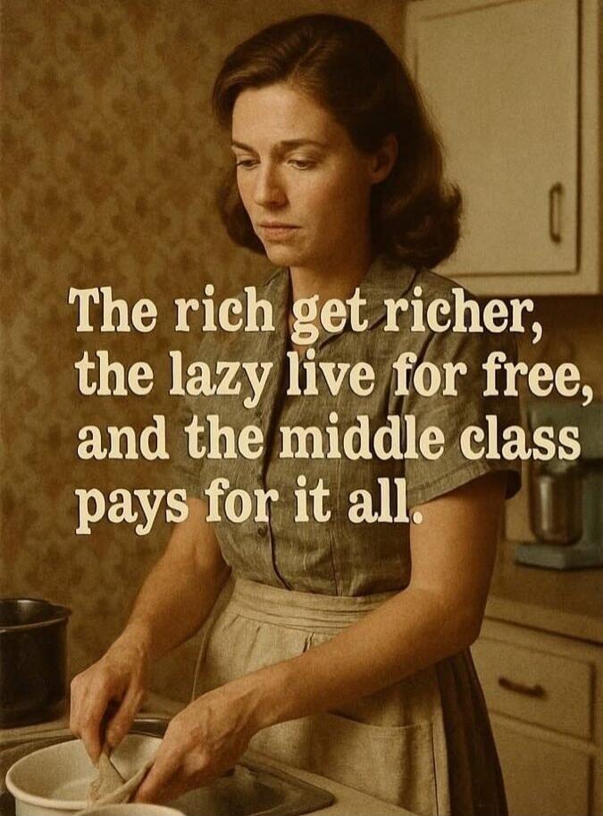 The rich get richer, the lazy live for free, and the middle class pays for it all.