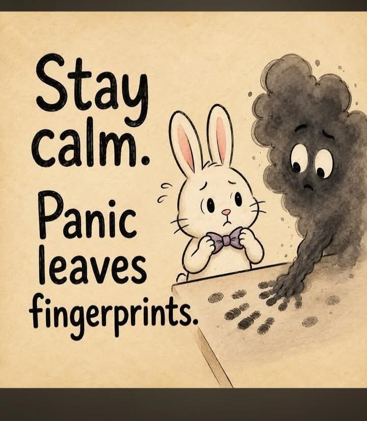 Stay calm. Panic leaves fingerprints.