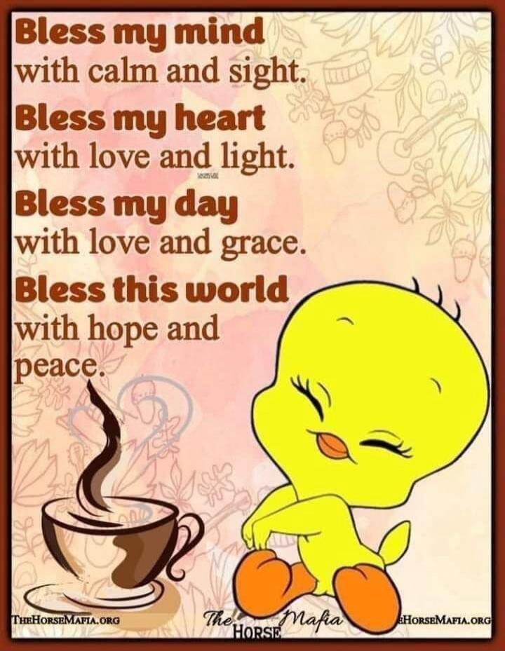 Bless my mind with calm and sight. Bless my heart with love and light. Bless my day with love and grace. Bless this world with hope and peace.