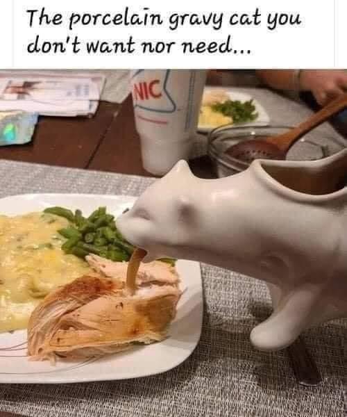 The porcelain gravy cat you dont want nor need