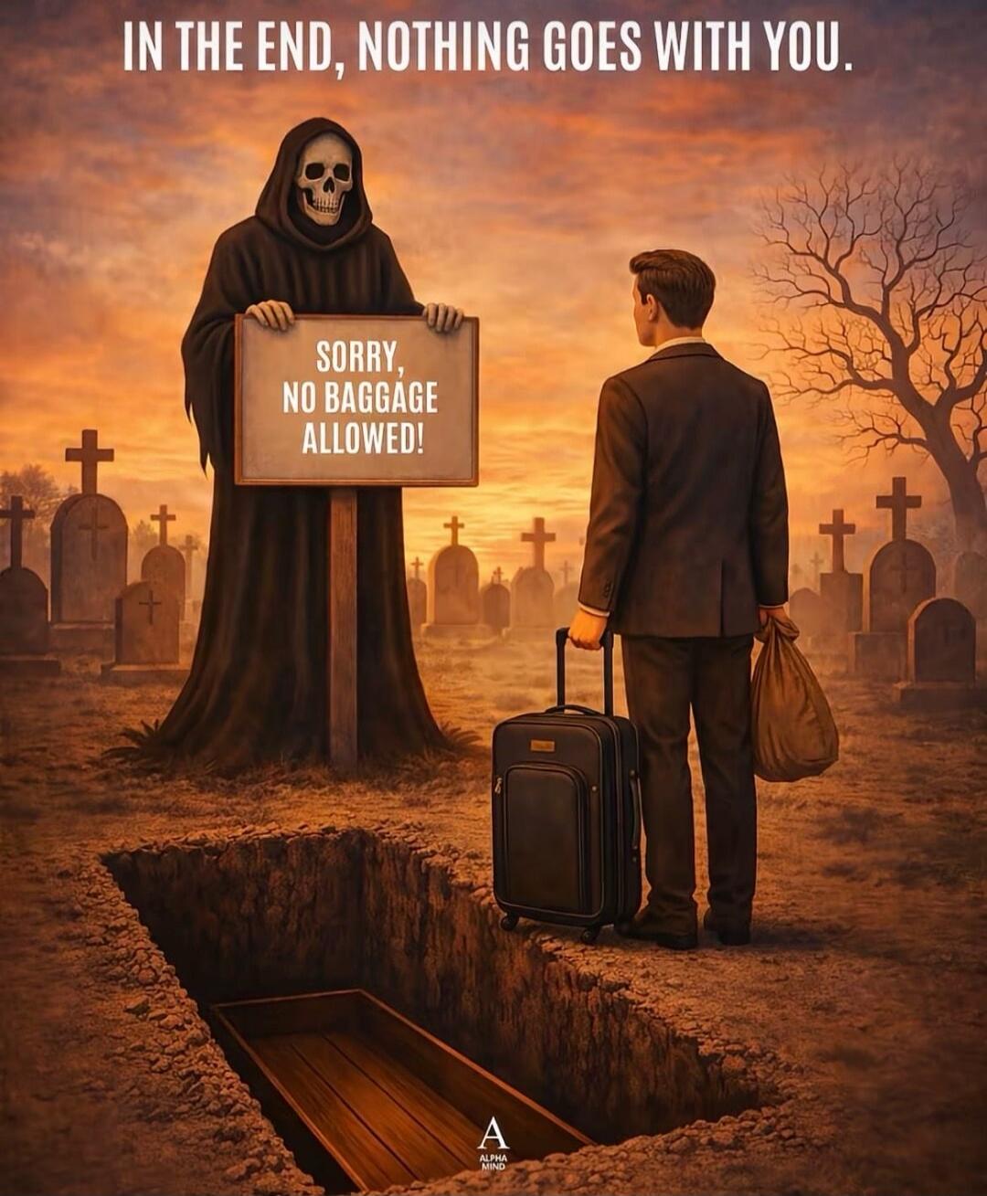 IN THE END, NOTHING GOES WITH YOU. SORRY, NO BAGGAGE ALLOWED!