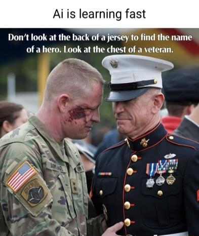 Aiis learning fast Dont look at the back of a jersey to find the name of a hero Look at the chest of a veteran