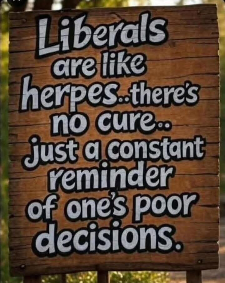 Liberals are like herpes.. there's no cure.. Just a constant reminder of one's poor decisions.