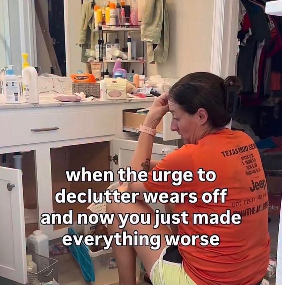 when the urge to declutter wears off and now you just made everything worse