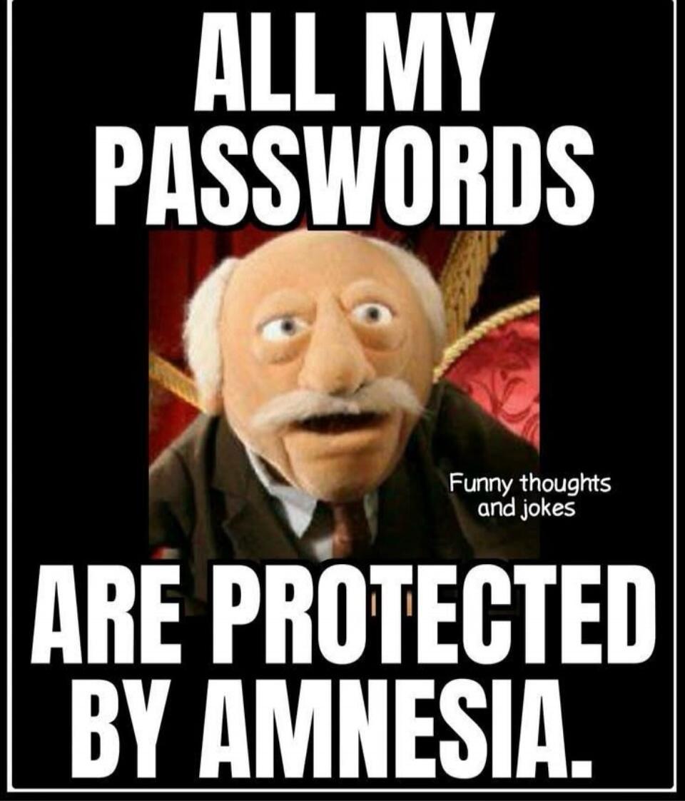 ALL MY PASSWORDS ARE PROTECTED BY AMNESIA. Funny thoughts and jokes