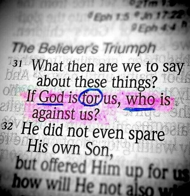 The Believer's Triumph. What then are we to say about these things? If God is for us, who is against us? He did not even spare His own Son, but offered Him up for us how will He not also