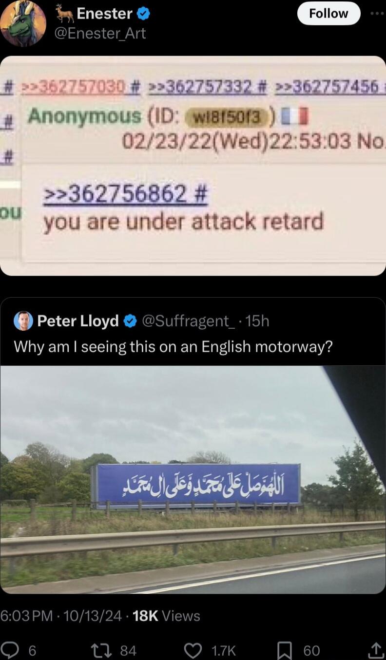 1s ID WIBIS0I3 02 2W We 362756862 you are under attack retard Peter Lioyd 5uif Why am seeing this on an English motorway