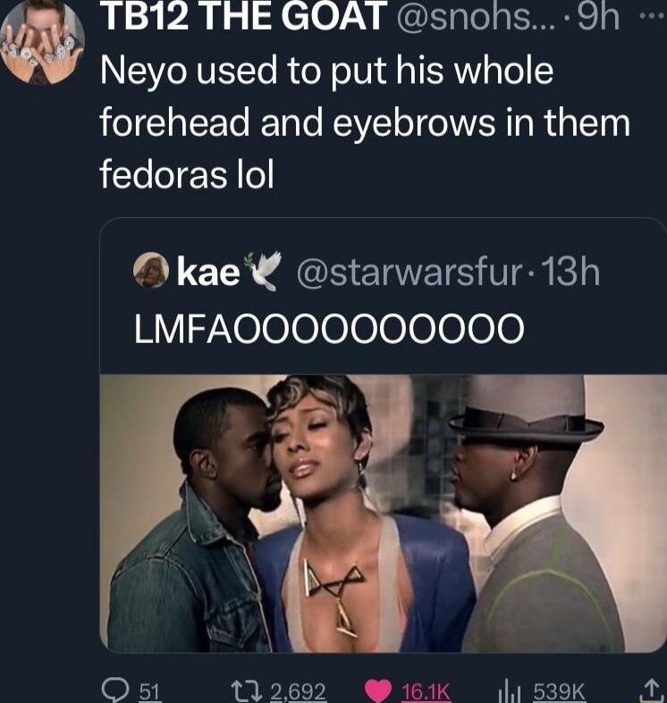 1B12 THE GOAT snons 9h Neyo used to put his whole forehead and eyebrows in them e leTE Y o 0 kae starwarsfur 13h 1Y ZXeeeee000e6