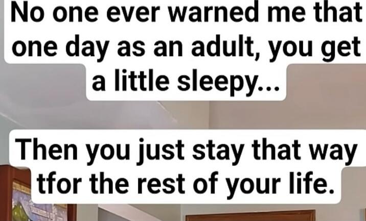 No one ever warned me that one day as an adult, you get a little sleepy... Then you just stay that way for the rest of your life.