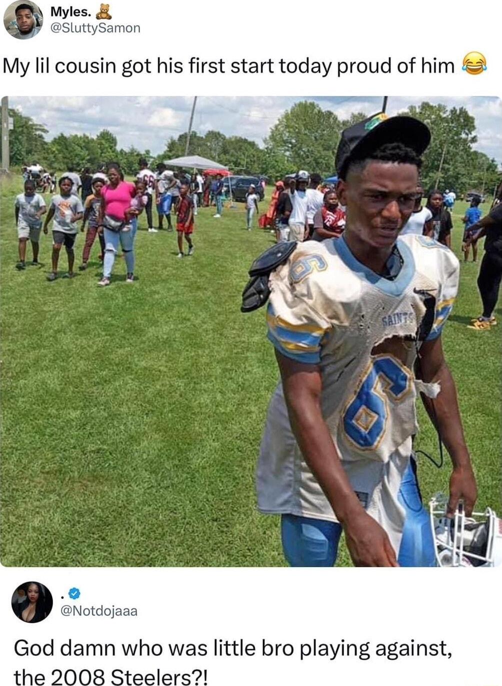 My lil cousin got his first start today proud of him