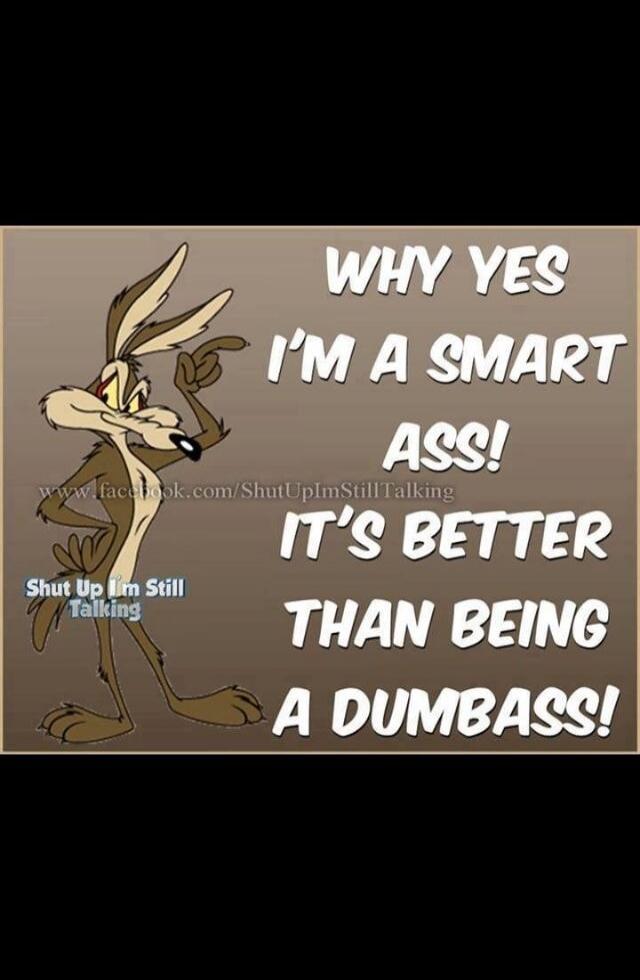WHY YES I'M A SMART ASS! IT'S BETTER THAN BEING A DUMBASS! www.facebook.com/ShutUpImStillTalking Shut Up I'm Still Talking
