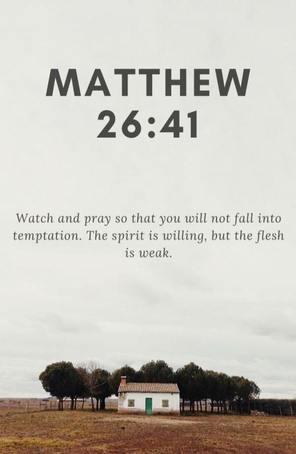 MATTHEW 26:41 Watch and pray so that you will not fall into temptation. The spirit is willing, but the flesh is weak.