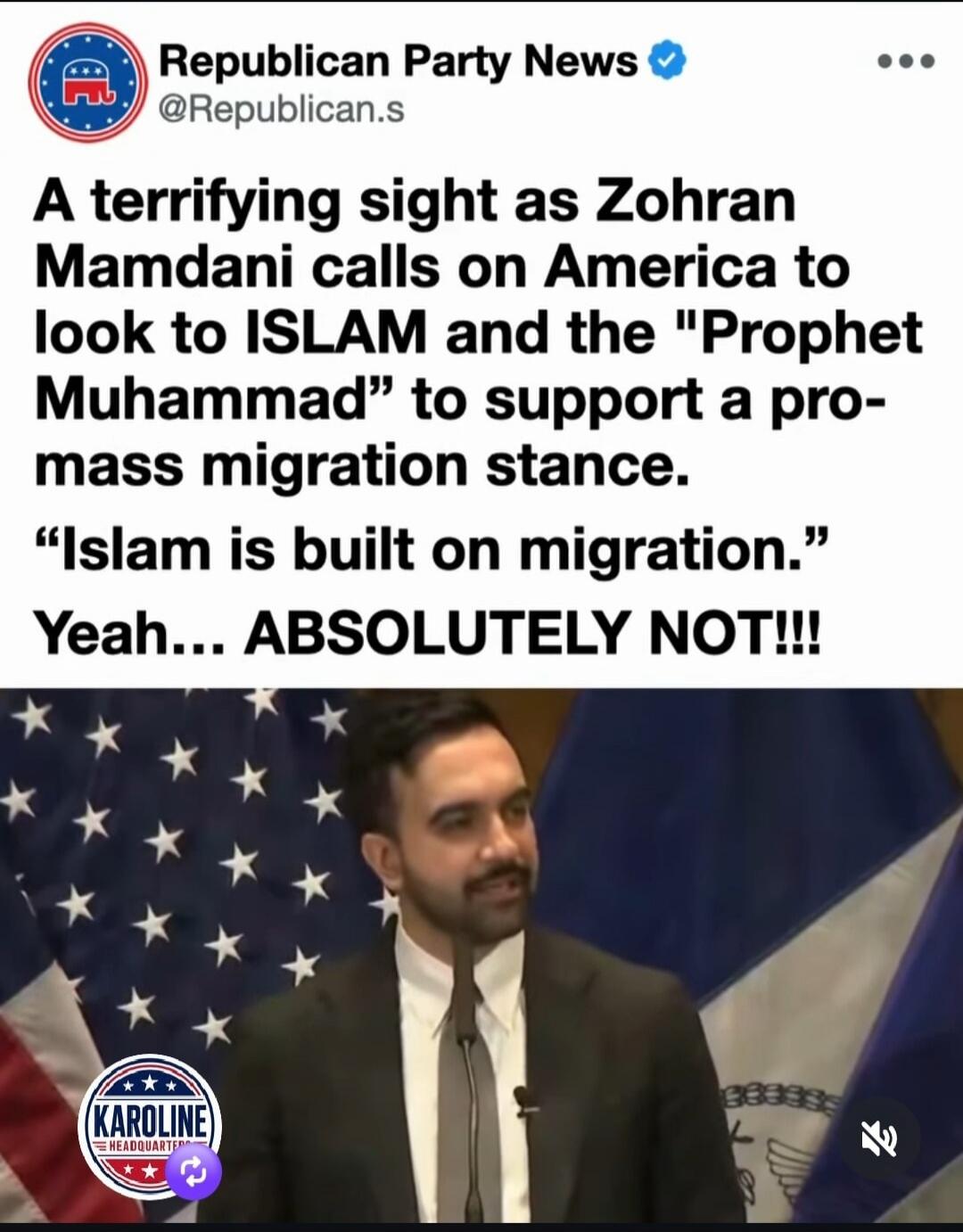 Republican Party News @Republican.s. A terrifying sight as Zohran Mamdani calls on America to look to ISLAM and the 