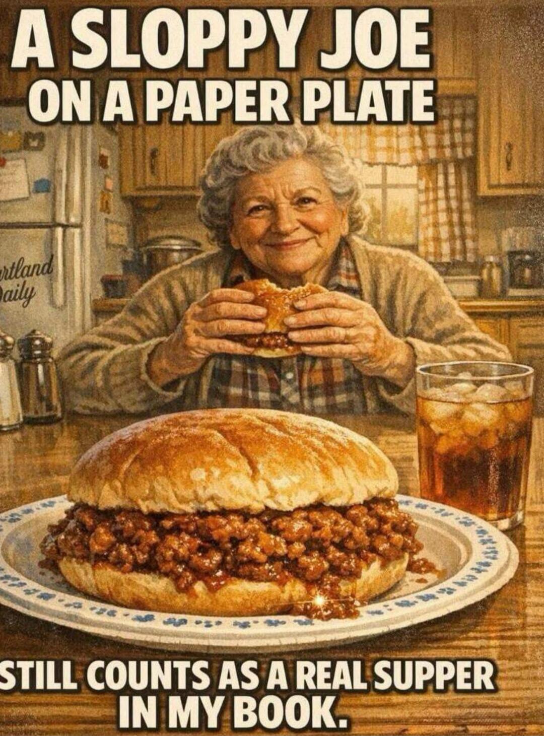 A SLOPPY JOE ON A PAPER PLATE STILL COUNTS AS A REAL SUPPER IN MY BOOK. Heartland Daily