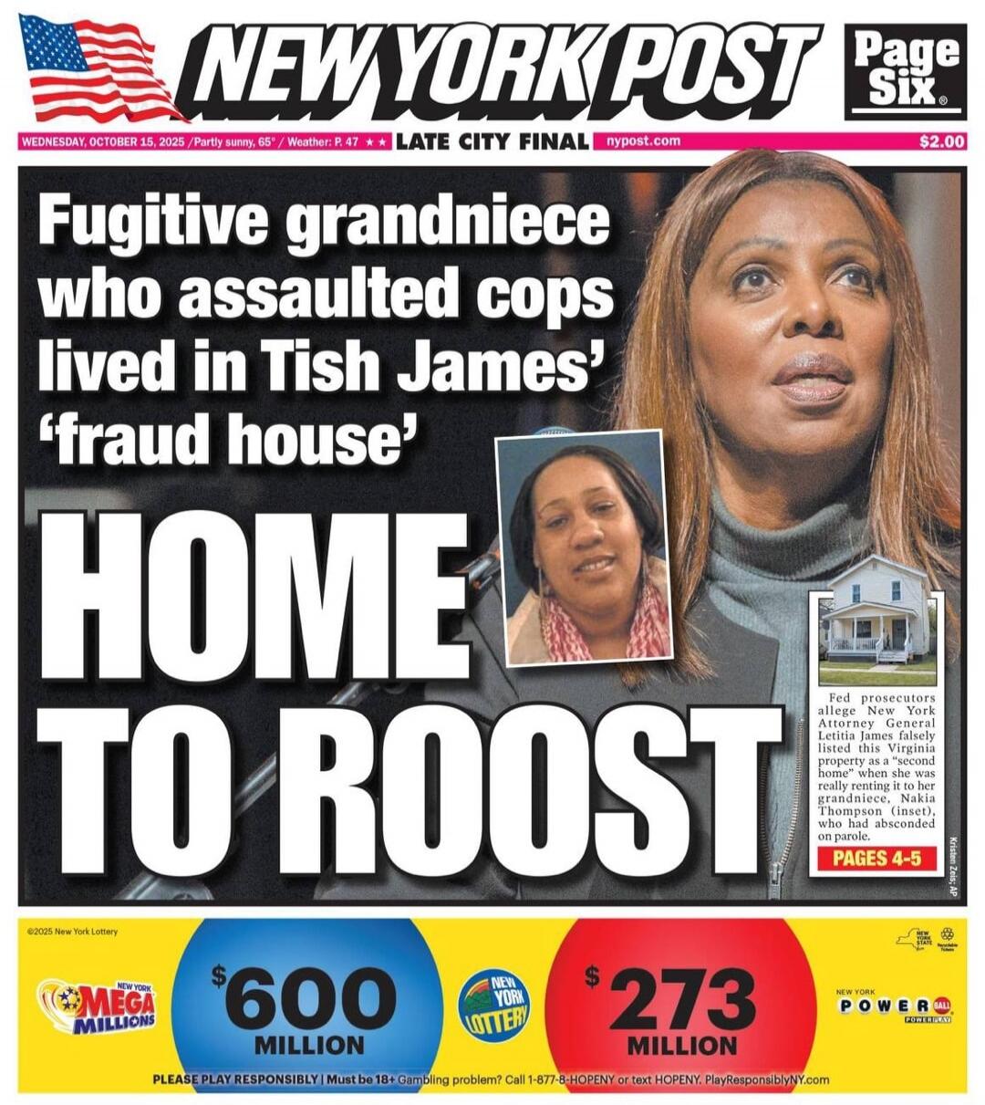Fugitive grandniece who assaulted cops lived in Tish James' 'fraud house' HOME TO ROOST