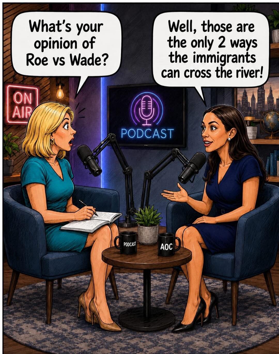 What's your opinion of Roe vs Wade? Well, those are the only 2 ways the immigrants can cross the river! ON AIR PODCAST AOC