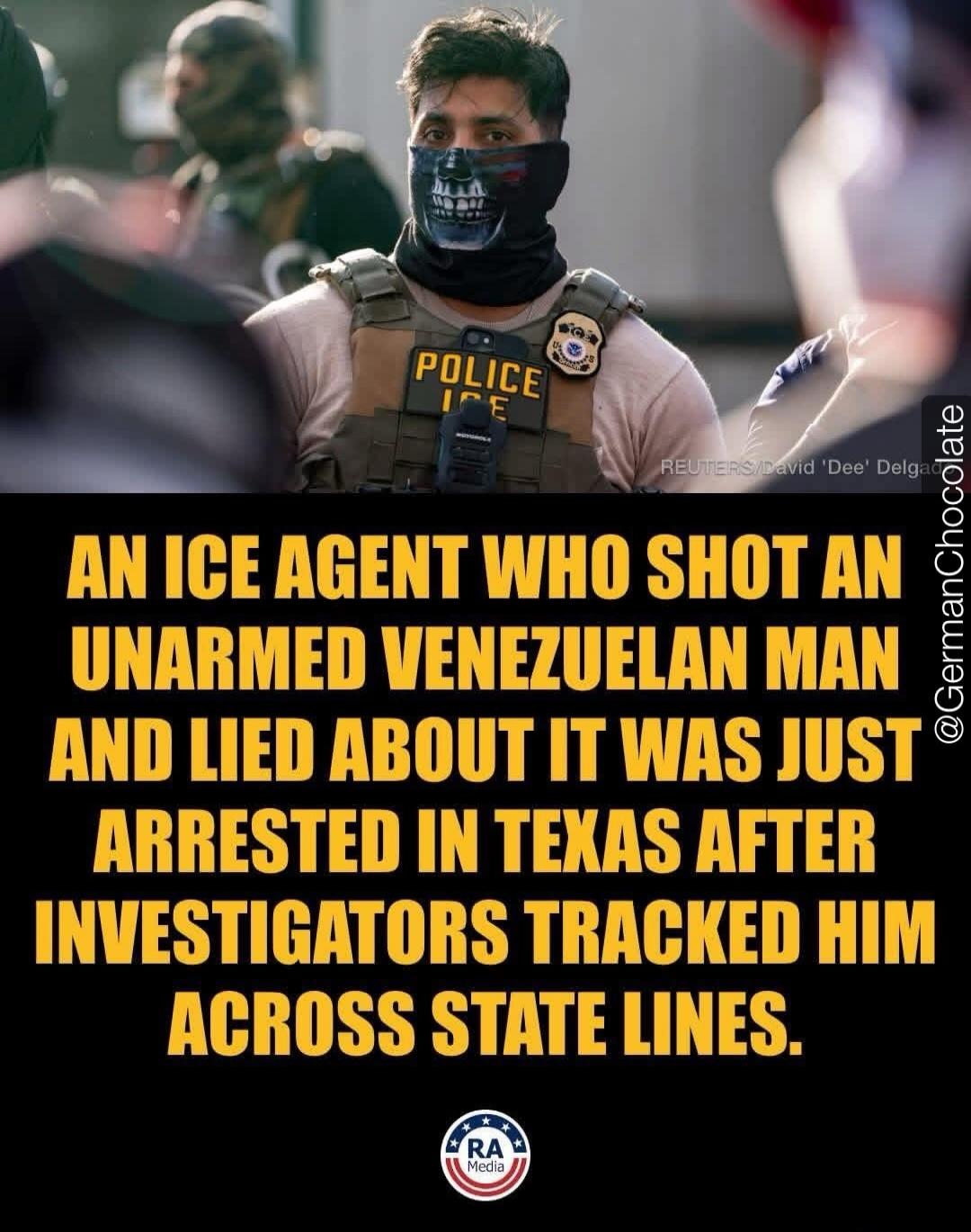 AN ICE AGENT WHO SHOT AN UNARMED VENEZUELAN MAN AND LIED ABOUT IT WAS JUST ARRESTED IN TEXAS AFTER INVESTIGATORS TRACKED HIM ACROSS STATE LINES.